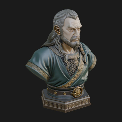 Bearded Warlord Bust Statue Design 3 3D Print Model