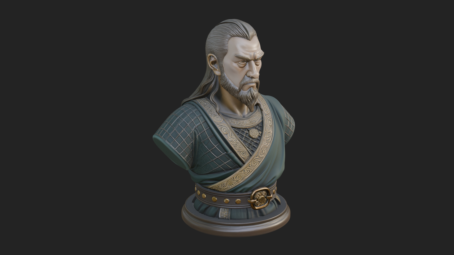 Bearded Warlord Bust Statue Design 4 3D Print Model 3D Model