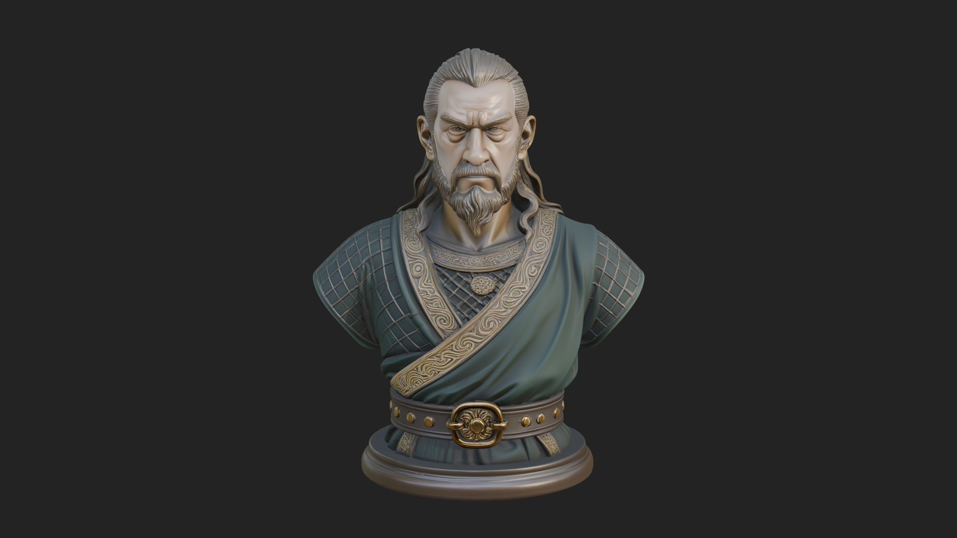 Bearded Warlord Bust Statue Design 4 3D Print Model 3D Model
