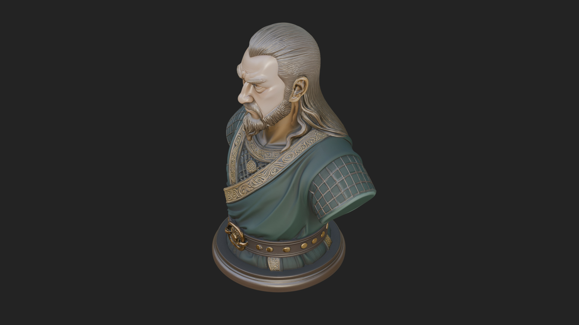 Bearded Warlord Bust Statue Design 4 3D Print Model 3D Model