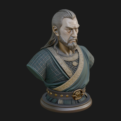 Bearded Warlord Bust Statue Design 4 3D Print Model