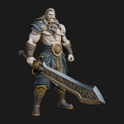 Bearded Warrior God Statue Design 5 3D Print Model