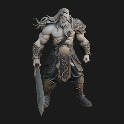 Bearded Warrior God Statue Design 6 3D Print Model