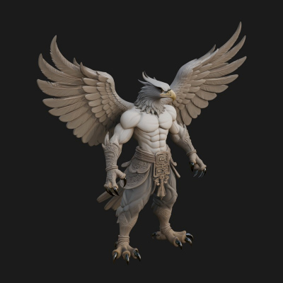 Beastman with Eagle Head Statue Design 1 3D Print Model