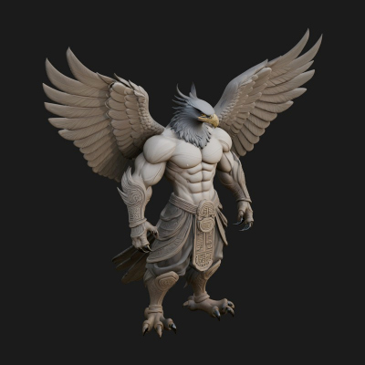 Beastman with Eagle Head Statue Design 6 3D Print Model