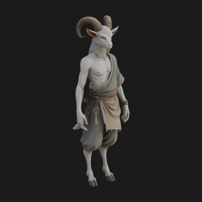 Beastman with Goat Head Statue Design 12 3D Print Model