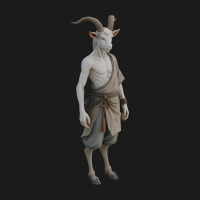 Beastman with Goat Head Statue Design 13 3D Print Model