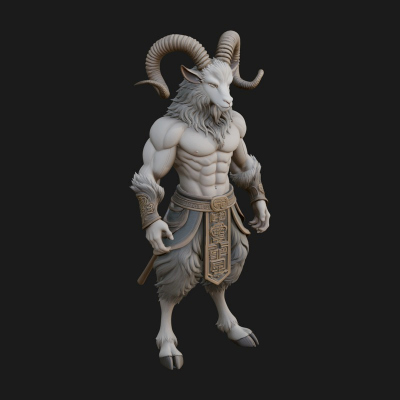 Beastman with Goat Head Statue Design 14 3D Print Model