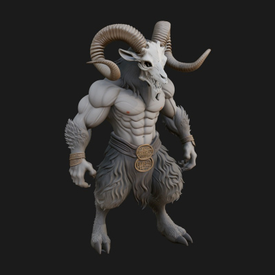 Beastman with Goat Head Statue Design 3 3D Print Model