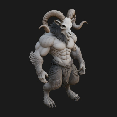 Beastman with Goat Head Statue Design 5 3D Print Model