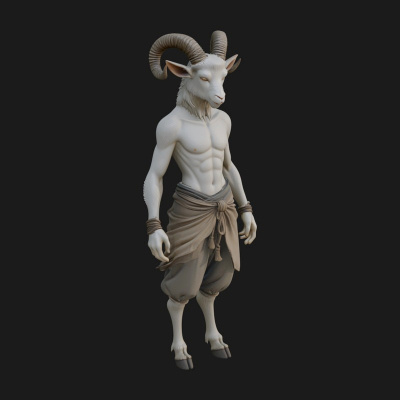 Beastman with Goat Head Statue Design 6 3D Print Model