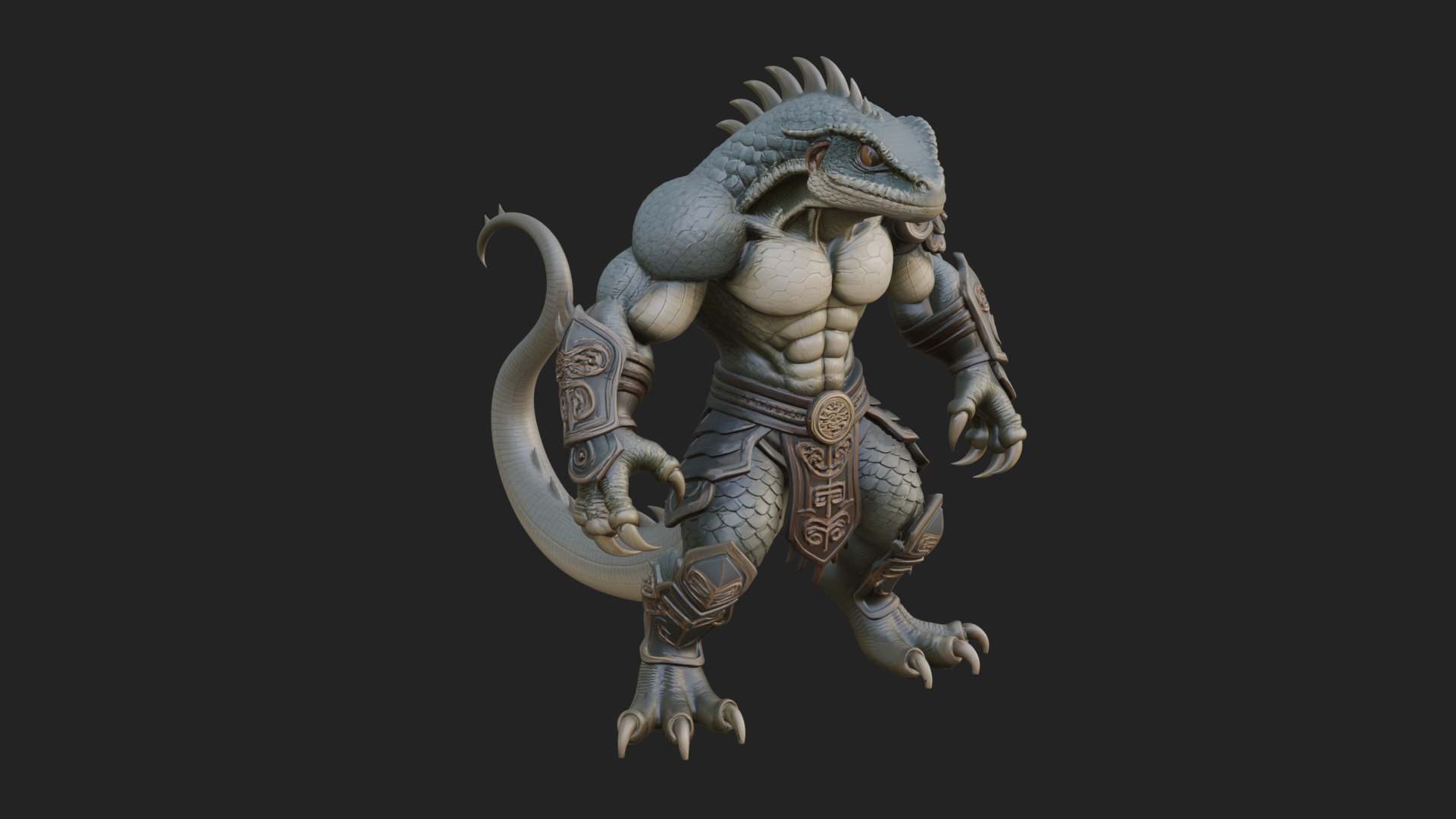 Beastman with Lizard Head Statue Design 1 3D Print Model 3D Model