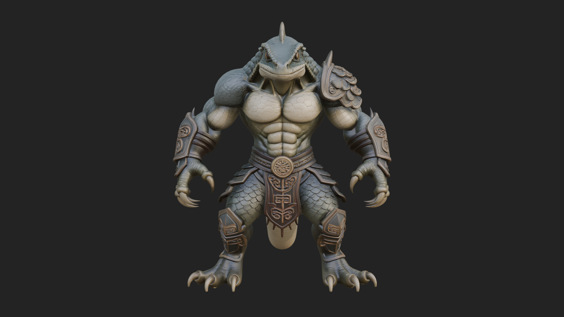 Beastman with Lizard Head Statue Design 1 3D Print Model 3D Model