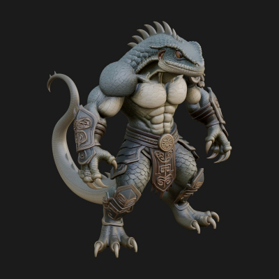 Beastman with Lizard Head Statue Design 1 3D Print Model