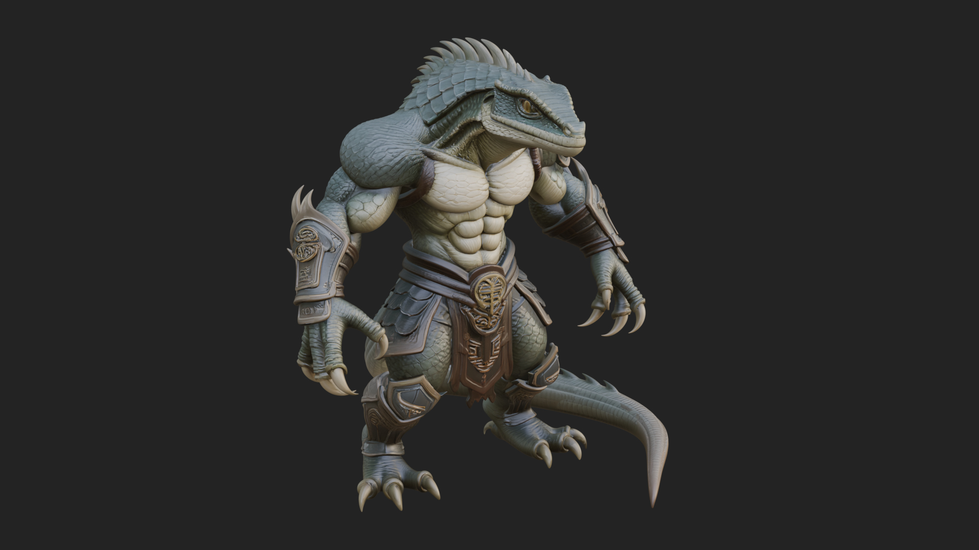 Beastman with Lizard Head Statue Design 2 3D Print Model 3D Model