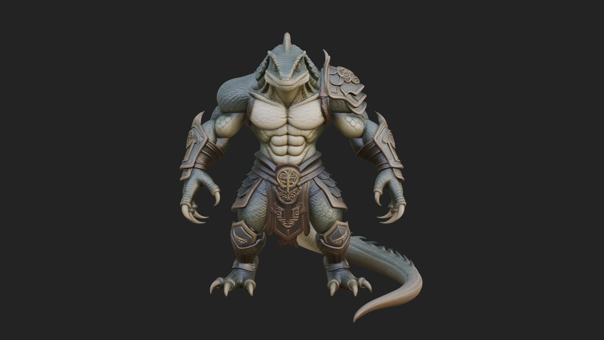 Beastman with Lizard Head Statue Design 2 3D Print Model 3D Model