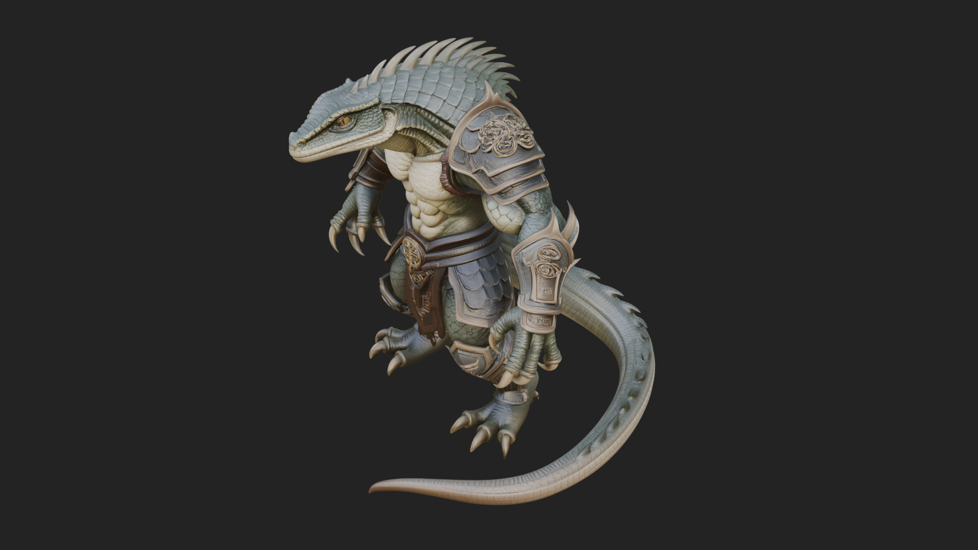 Beastman with Lizard Head Statue Design 2 3D Print Model 3D Model