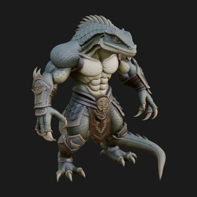 Beastman with Lizard Head Statue Design 2 3D Print Model