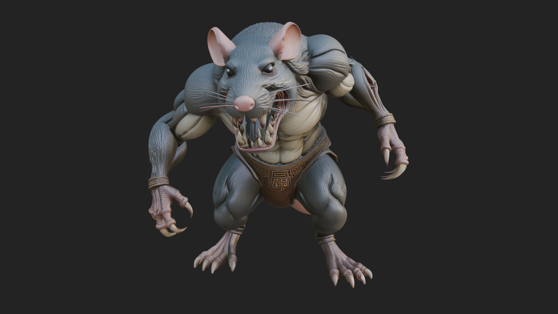 Beastman with Rat Head Statue Design 1 3D Print Model 3D Model
