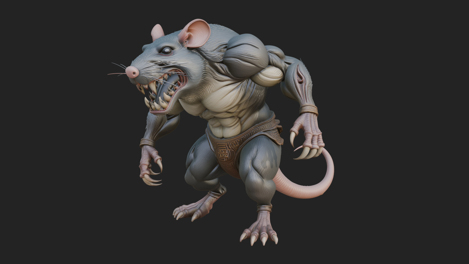 Beastman with Rat Head Statue Design 1 3D Print Model 3D Model