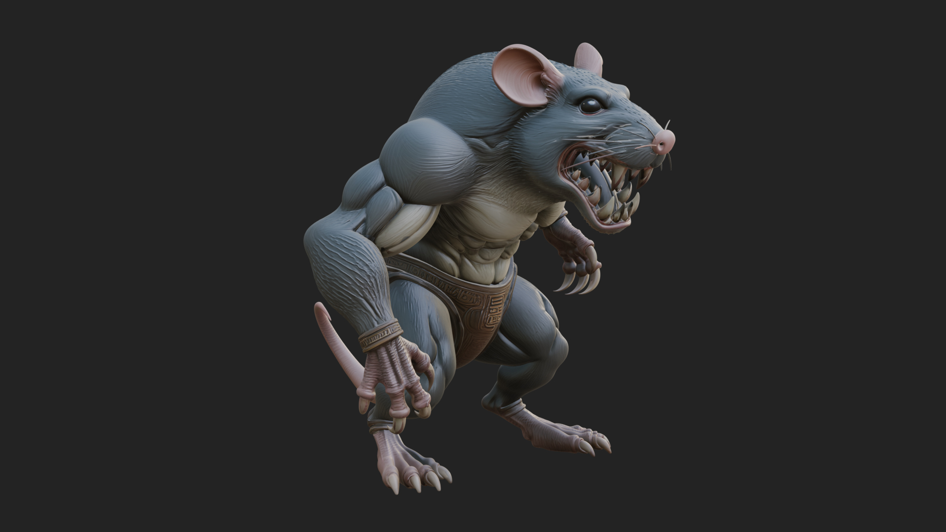 Beastman with Rat Head Statue Design 1 3D Print Model 3D Model