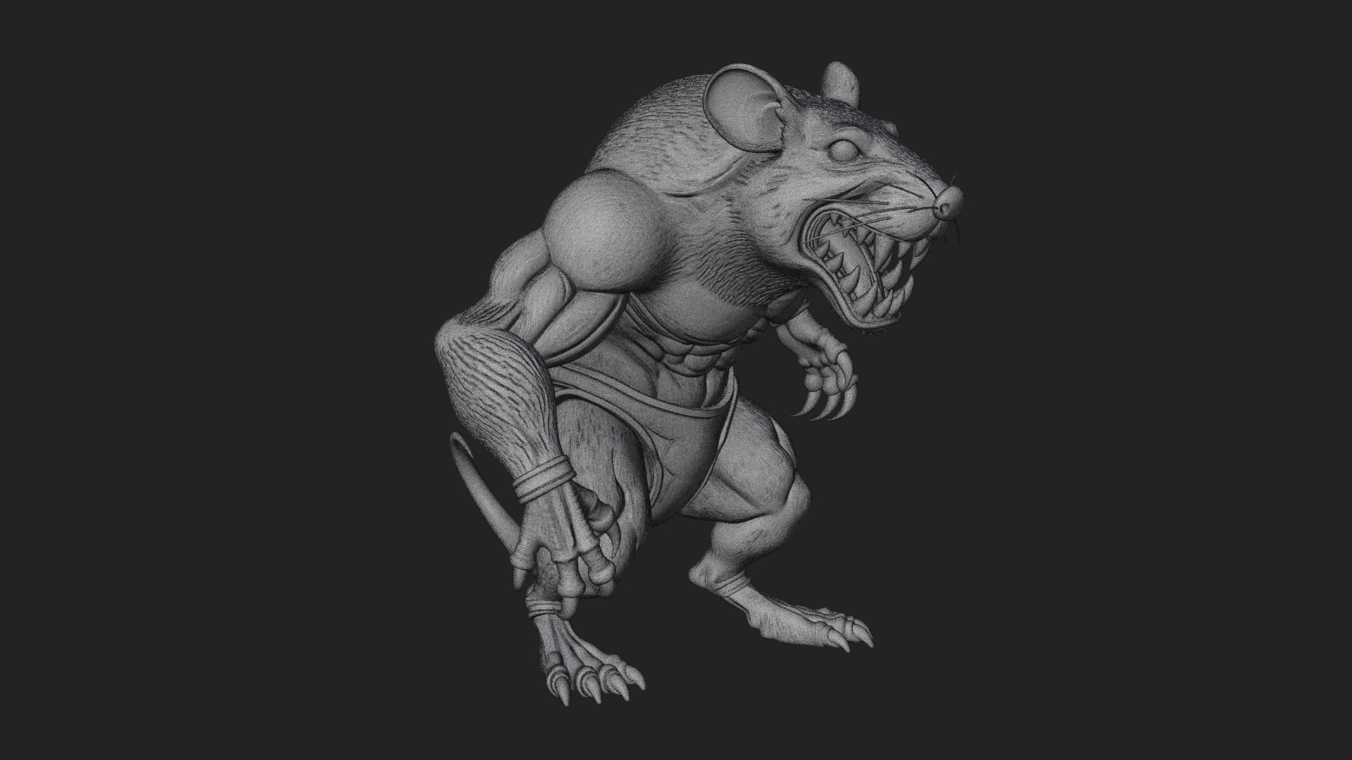 Beastman with Rat Head Statue Design 1 3D Print Model 3D Model