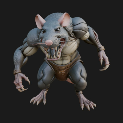Beastman with Rat Head Statue Design 1 3D Print Model