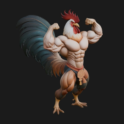 Beastman with Rooster Head Statue Design 1 3D Print Model