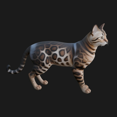 Bengal House Cat Statue Design 4 3D Print Model