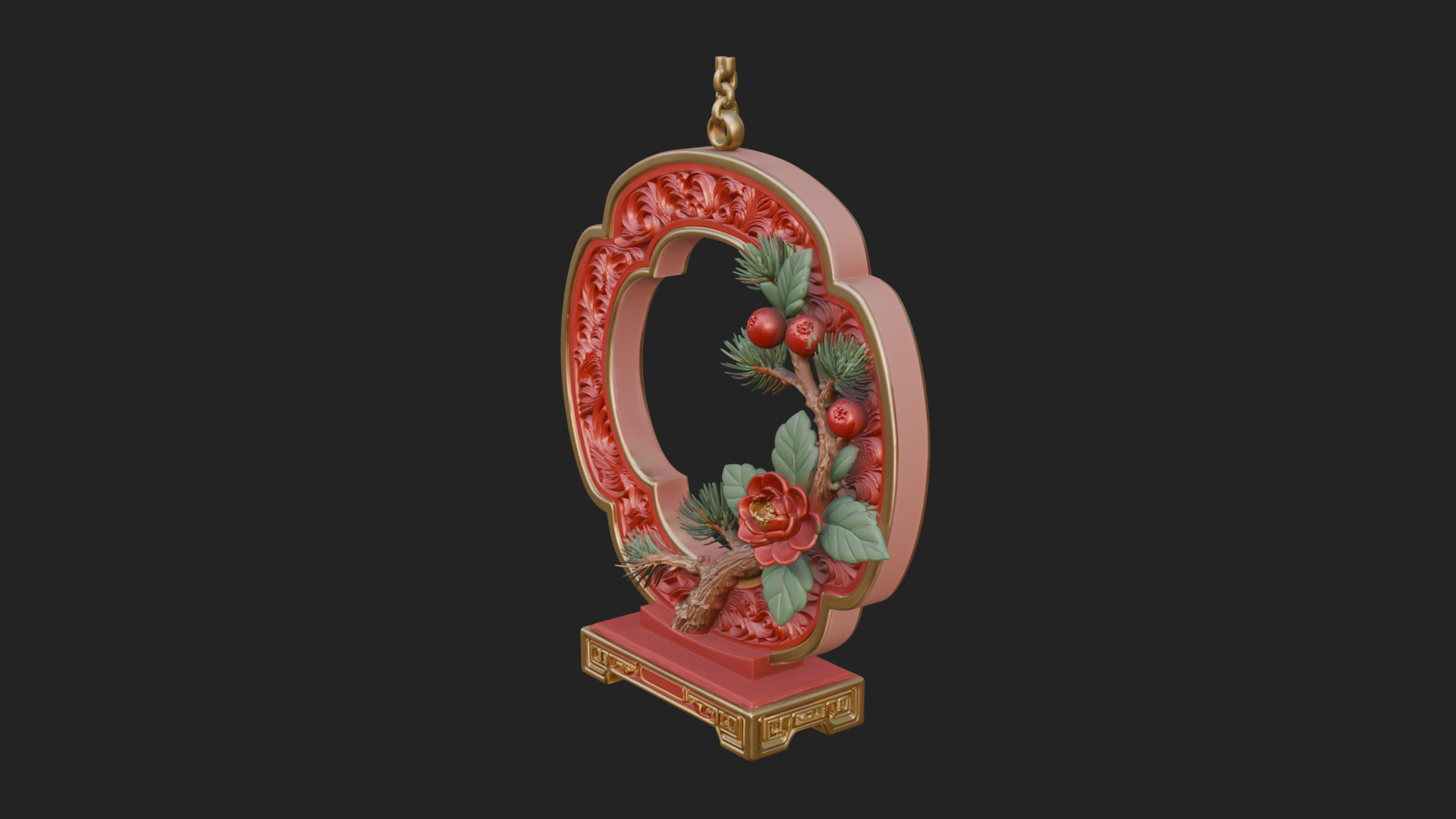 Berry Branch Ring Ornament Design 1 3D Print Model 3D Model