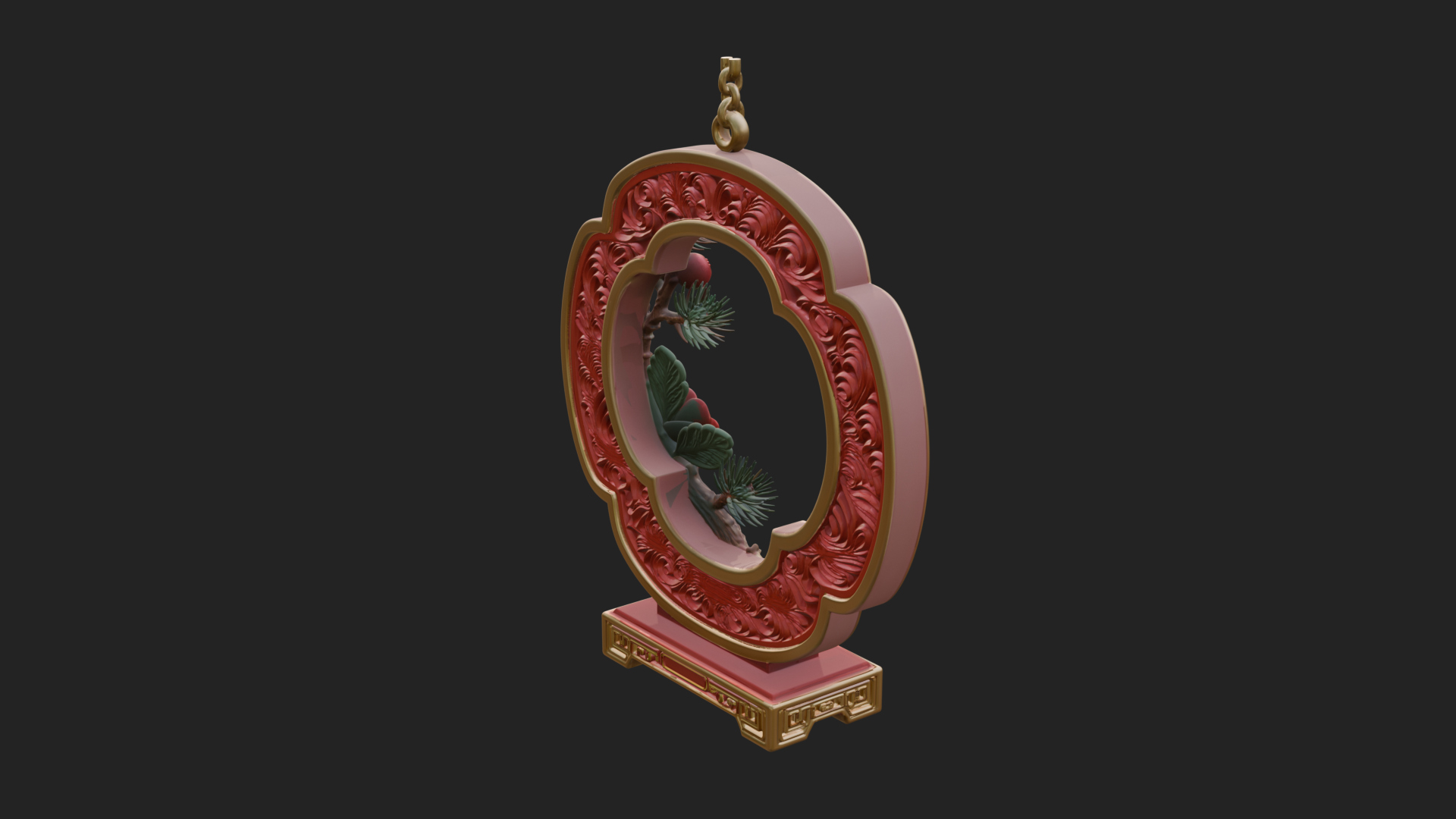 Berry Branch Ring Ornament Design 1 3D Print Model 3D Model