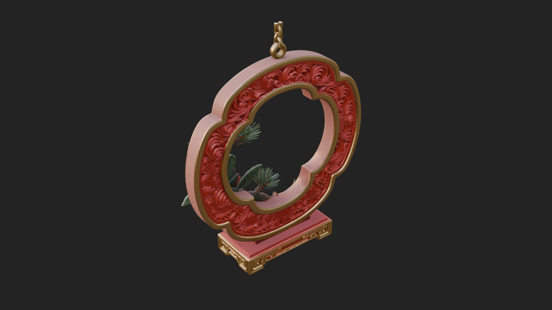 Berry Branch Ring Ornament Design 1 3D Print Model 3D Model