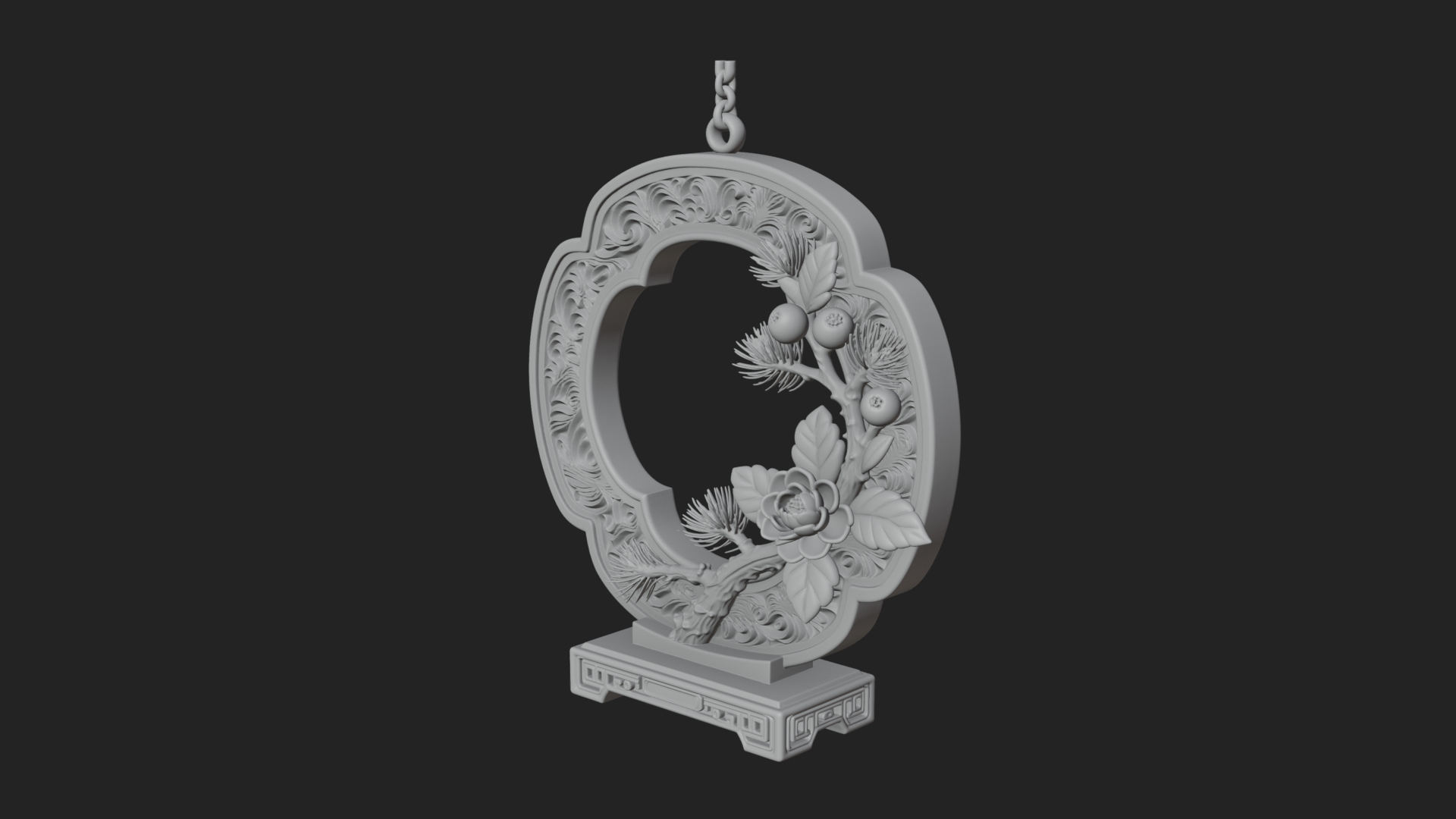 Berry Branch Ring Ornament Design 1 3D Print Model 3D Model