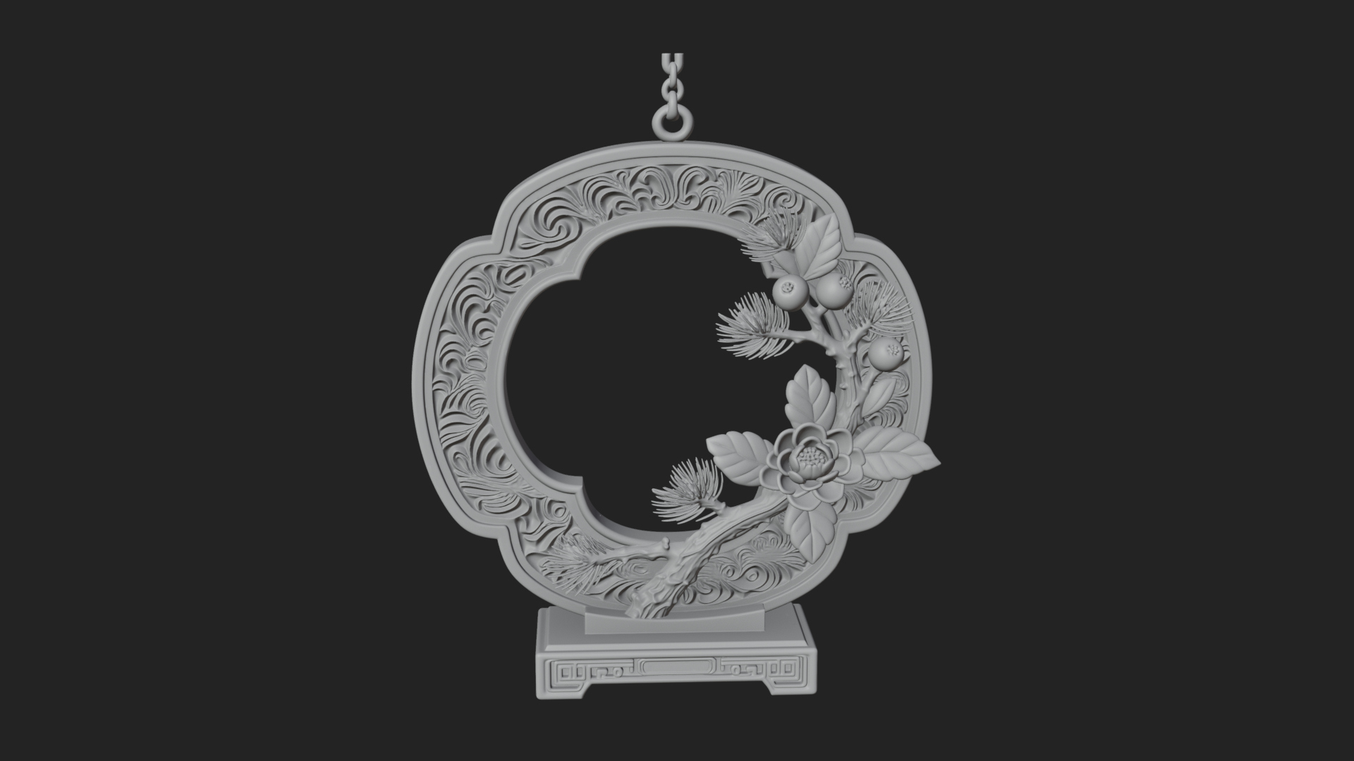 Berry Branch Ring Ornament Design 1 3D Print Model 3D Model