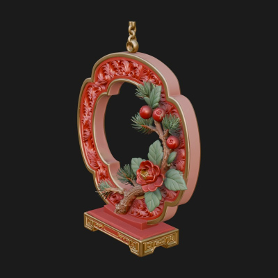 Berry Branch Ring Ornament Design 1 3D Print Model
