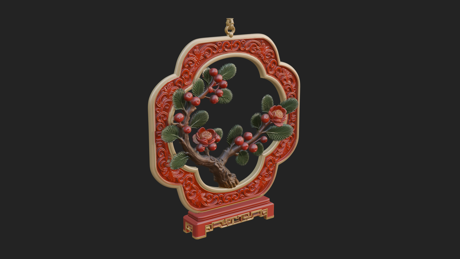 Berry Branch Ring Ornament Design 2 3D Print Model 3D Model