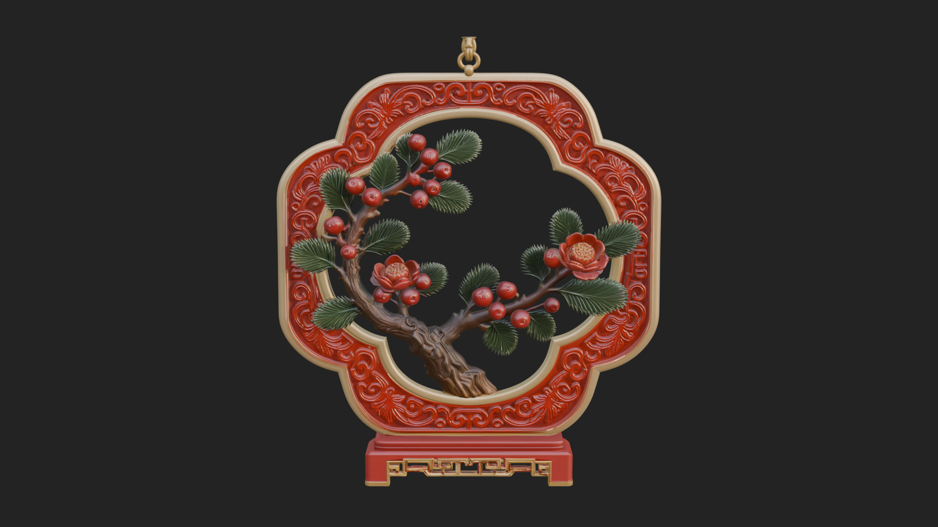 Berry Branch Ring Ornament Design 2 3D Print Model 3D Model