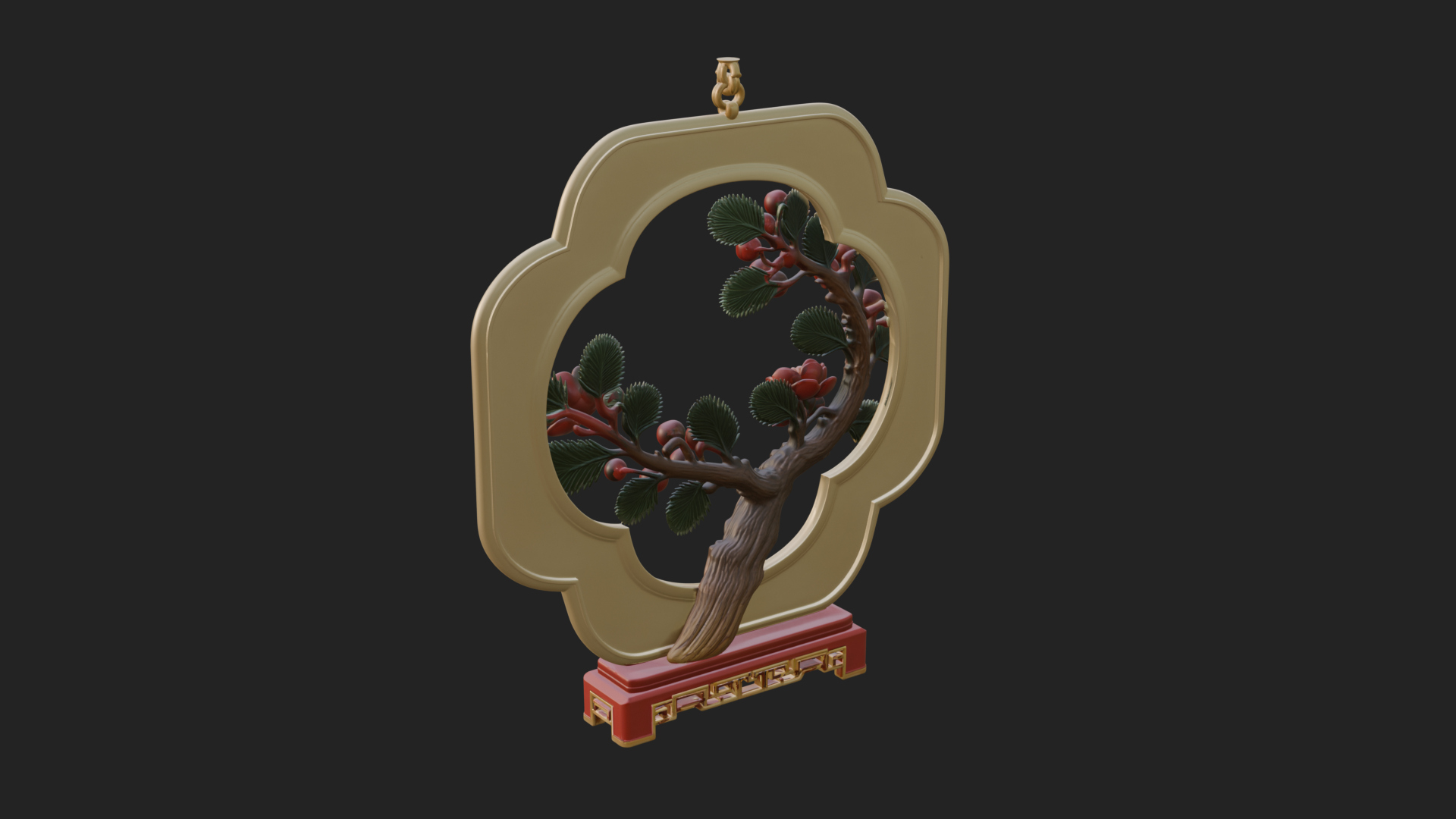 Berry Branch Ring Ornament Design 2 3D Print Model 3D Model