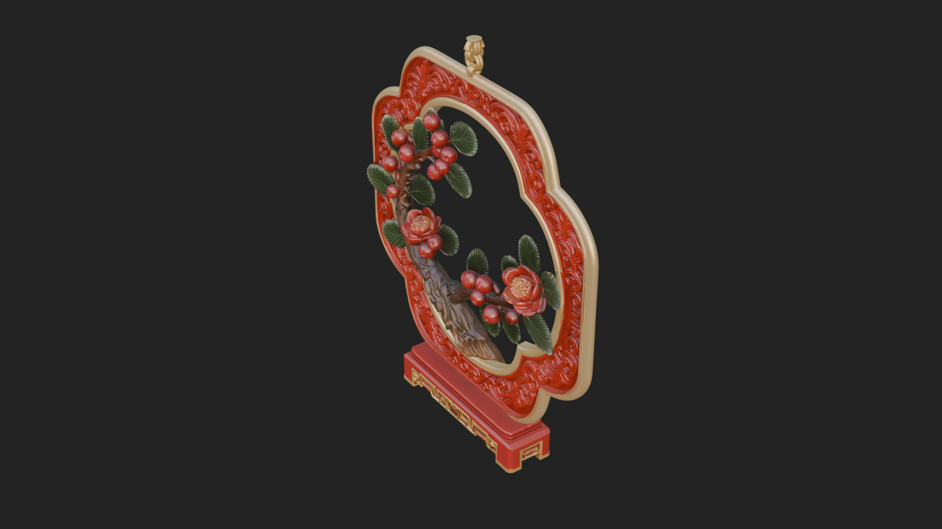 Berry Branch Ring Ornament Design 2 3D Print Model 3D Model