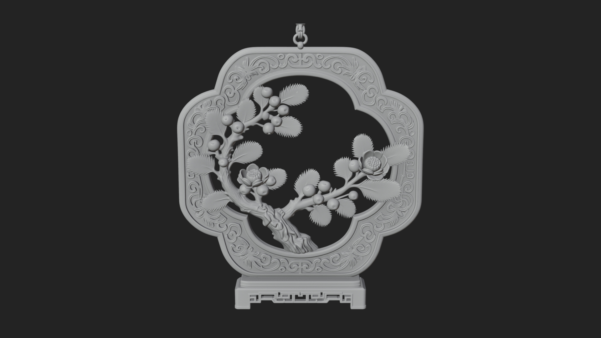 Berry Branch Ring Ornament Design 2 3D Print Model 3D Model