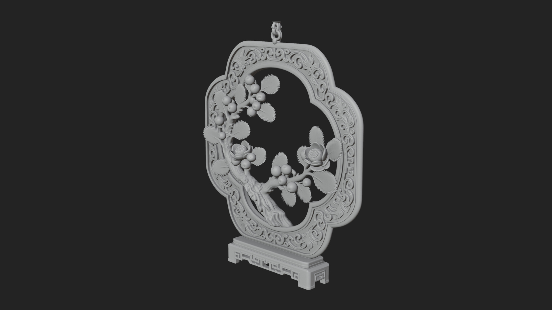 Berry Branch Ring Ornament Design 2 3D Print Model 3D Model