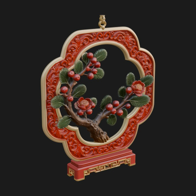 Berry Branch Ring Ornament Design 2 3D Print Model