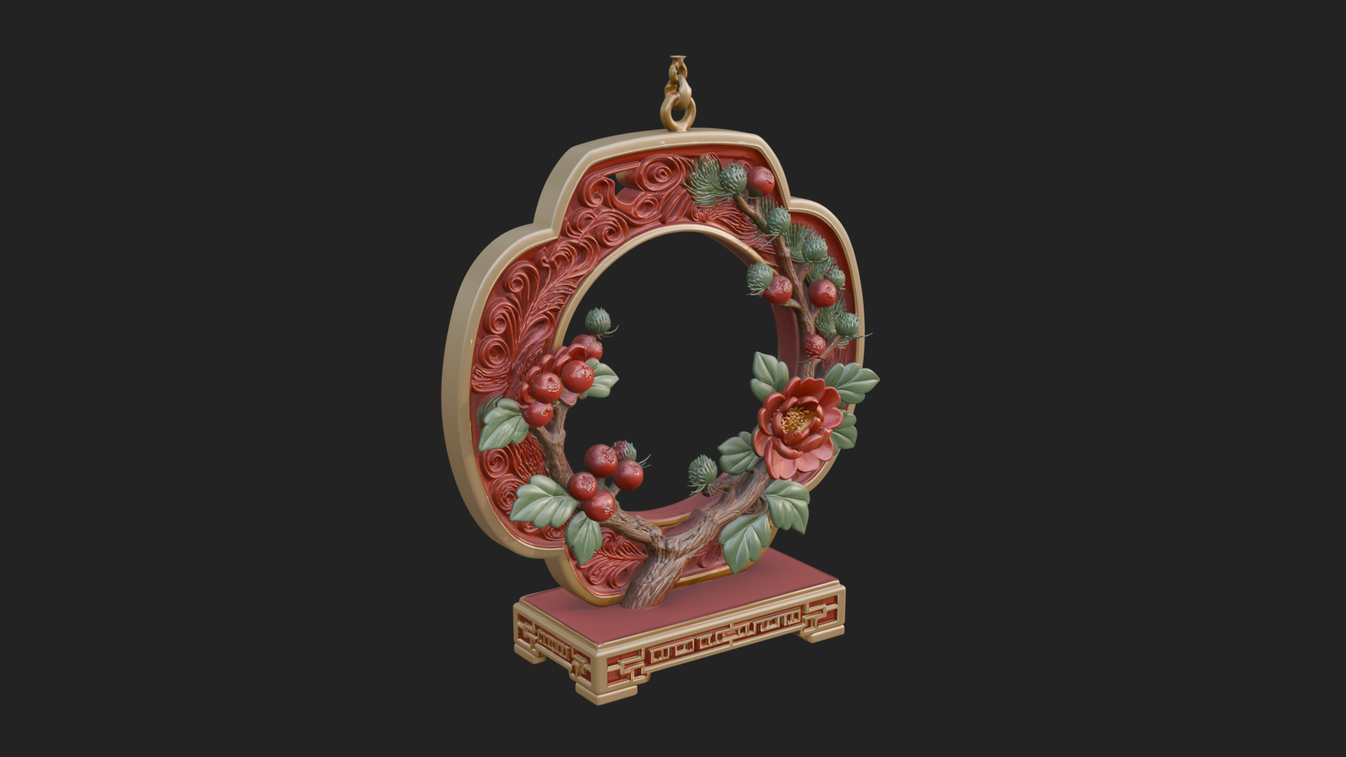 Berry Branch Ring Ornament Design 3 3D Print Model 3D Model
