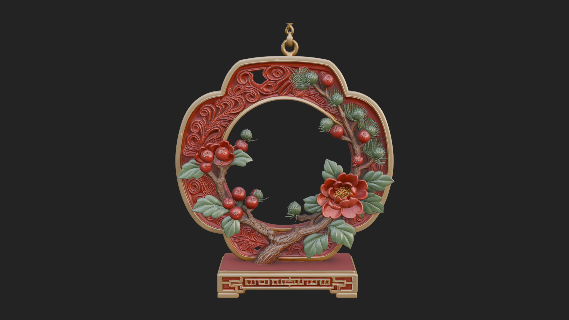 Berry Branch Ring Ornament Design 3 3D Print Model 3D Model