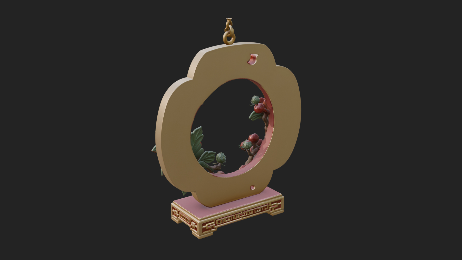 Berry Branch Ring Ornament Design 3 3D Print Model 3D Model