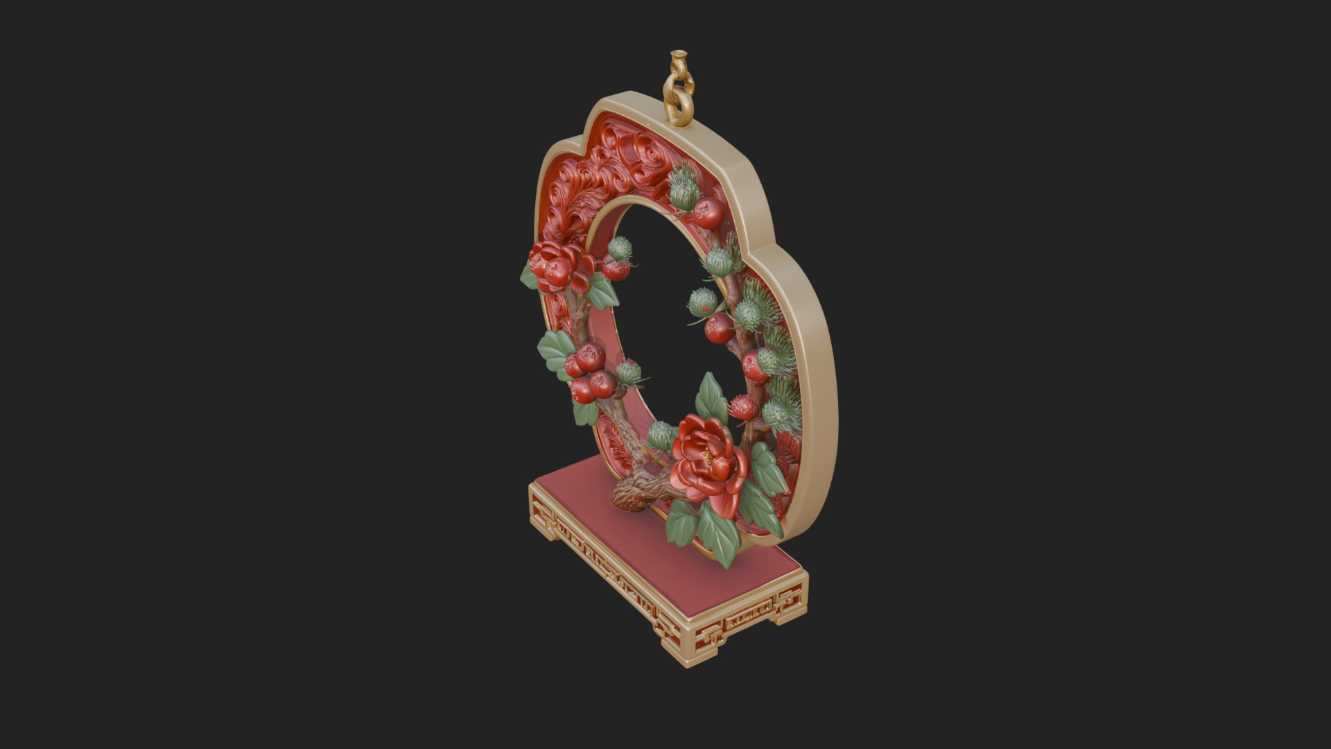 Berry Branch Ring Ornament Design 3 3D Print Model 3D Model