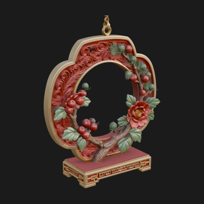Berry Branch Ring Ornament Design 3 3D Print Model