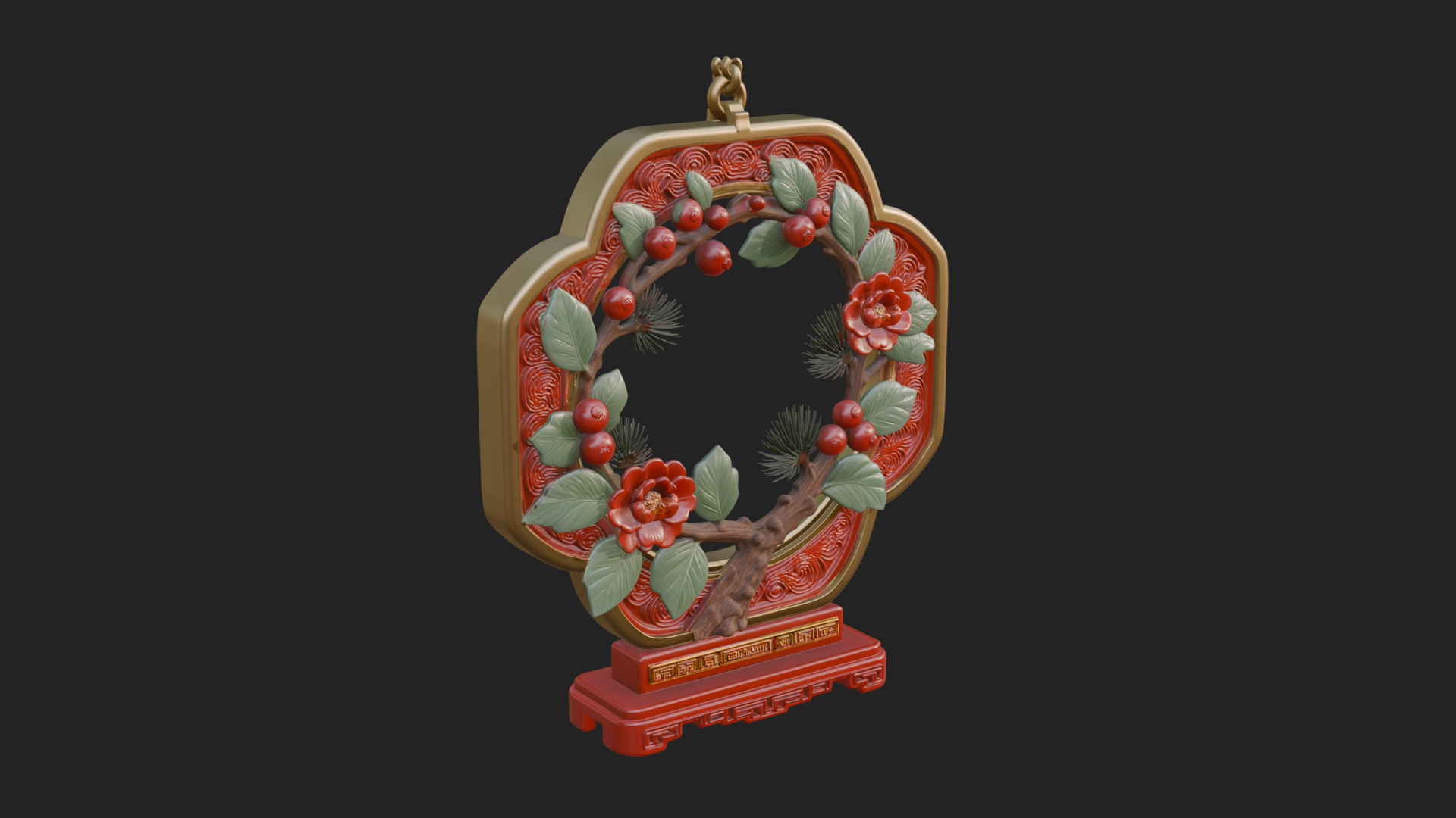 Berry Branch Ring Ornament Design 4 3D Print Model 3D Model