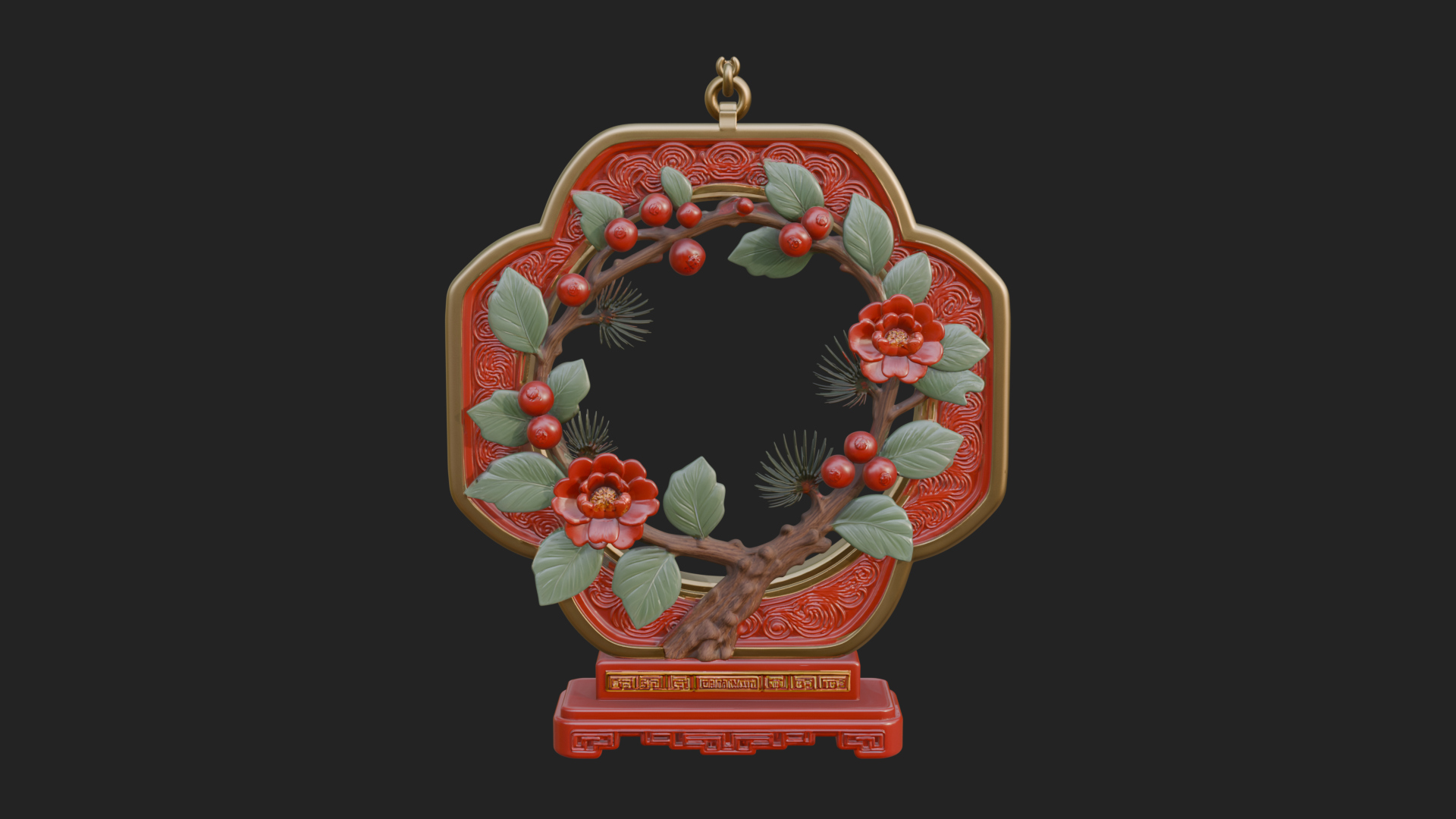Berry Branch Ring Ornament Design 4 3D Print Model 3D Model