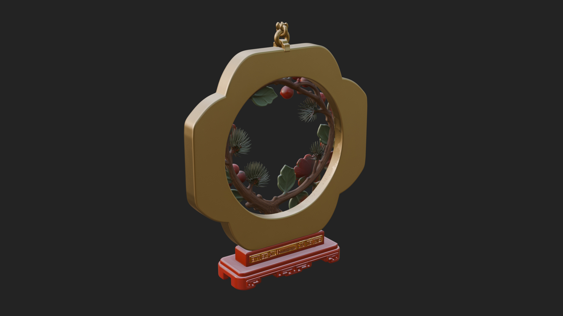 Berry Branch Ring Ornament Design 4 3D Print Model 3D Model